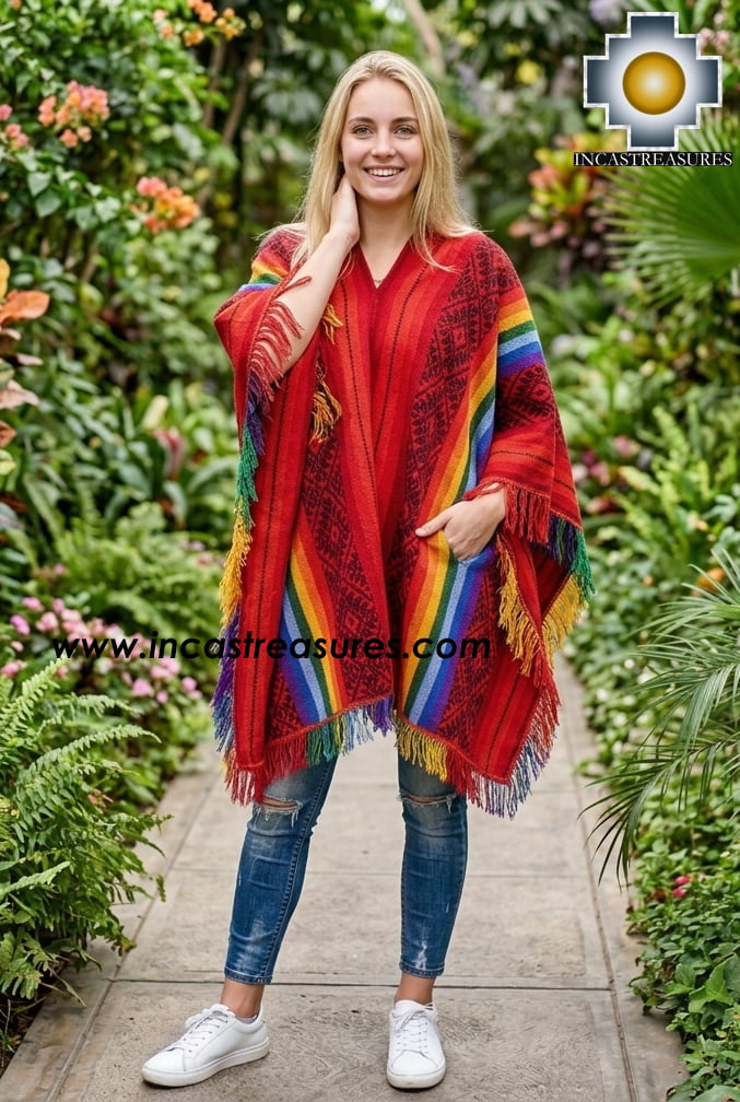 Andean Poncho Hualhua qusqu rainbow  - Product id: ANDEAN-PONCHO09-02 Photo01